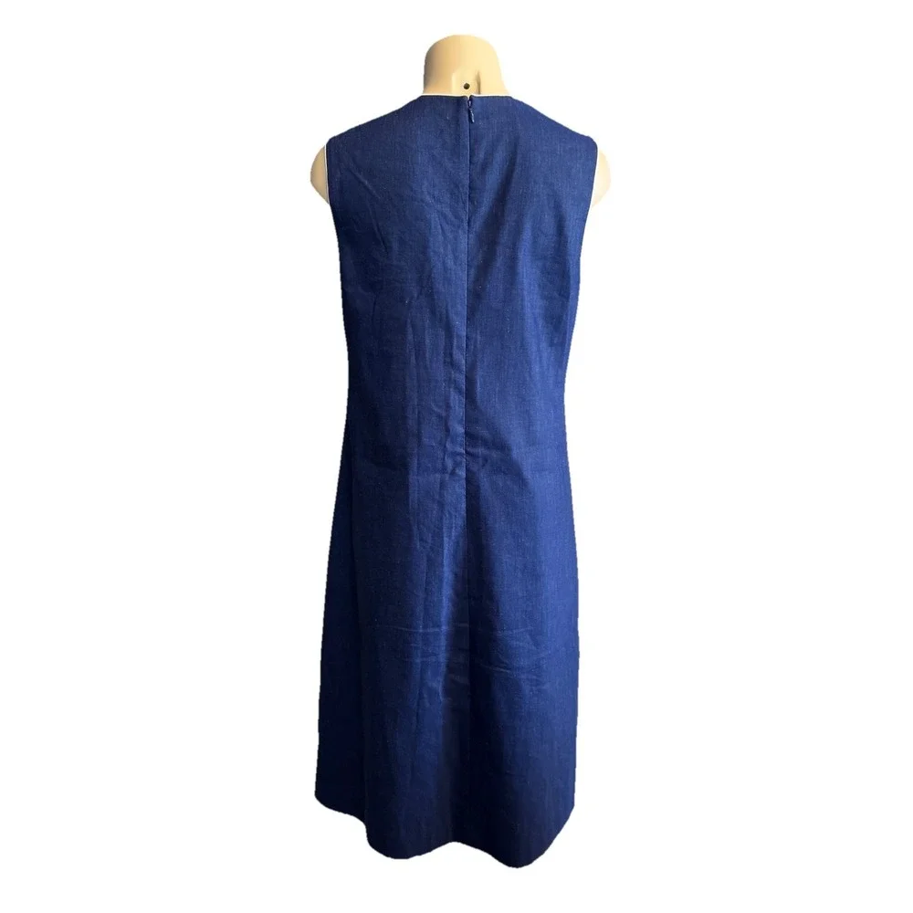 Linen Navy Blue Sleeveless Dress Modest Front Nautical Classic‎ Klein Sz 8